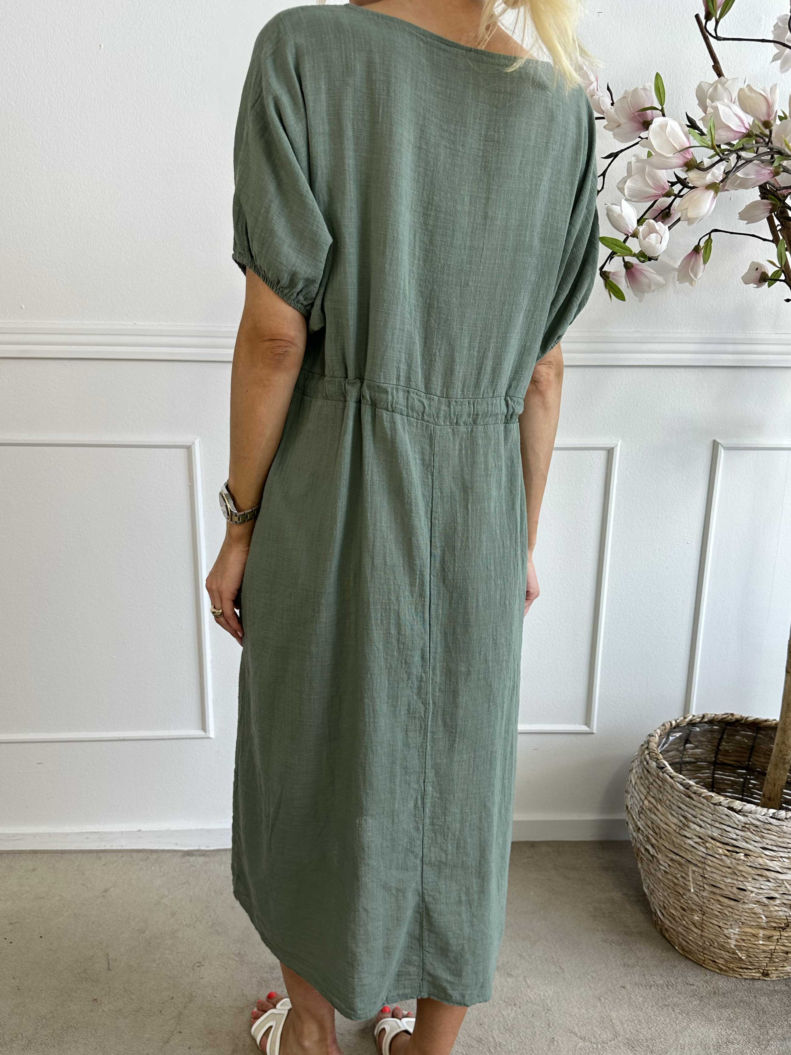 Agnete - Lang kjole i bomuld med bindebånd